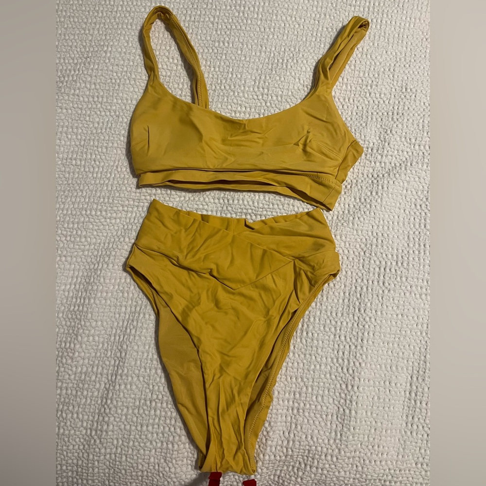Aerie swim high waisted cross front Yellow Bikini Set
